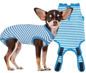 wabdhally dog surgery recovery suit,surgical suit for small female spay,soft combed cotton,blue striped zipper onesie s