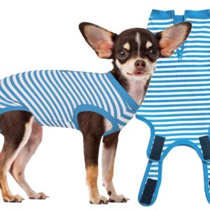 Wabdhally Dog Surgery Recovery Suit,Surgical Suit for Small Female Spay,Soft Combed Cotton,Blue Striped Zipper Onesie S