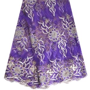 SanVera17 African Lace Net Fabrics Nigerian Embroidered Sparkling Stone French Fabric for Party Dress (Purple) 5 Yards 269-6