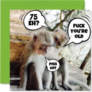 funny 75th birthday cards for men woman - old monkeys - happy birthday card for dad mom great grandpa grandma nanny aunt gran uncle aunt, 5.7 x 5.7 inch rude joke offensive humor greeting cards