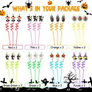 AFZMON 24 PCS Halloween Drinking Straws Reusable Pumpkin Skull Ghost Vampire Witch Plastic Beverages Cocktail Straw with Cartoon Decoration for Kids Halloween Party Supplies for Birthday Party Favors