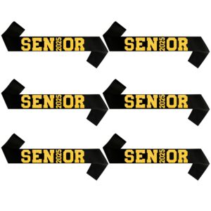 6pcs black senior 2025 satin sashes with gold glitter letters- 2025 graduation celebrations sashes - senior cheer sash - cheerleader sash - class competition sashes