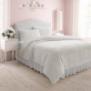 Laura Ashley- Queen Duvet Cover Set, Faux Fur Bedding Set, Ultra Cozy Home Decor (Solid Ivory, Queen)