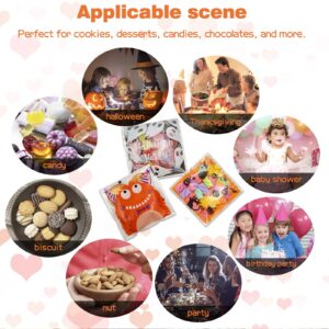 300PCS Halloween Treat Bags Sealable Halloween Cellophane Bags Individual Cookie Bags Self Adhesive Cookie Treat Bags DIY Translucent Plastic Bags for Bakery Biscuit Chocolate 3.94" x 3.94"