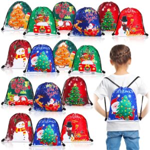 mixweer 24 pcs christmas drawstring gift bags bulk xmas kid snowman goodies snack treat presents wrapping reusable children birthday party sport supplies 12 x 10 inch (vivid style)