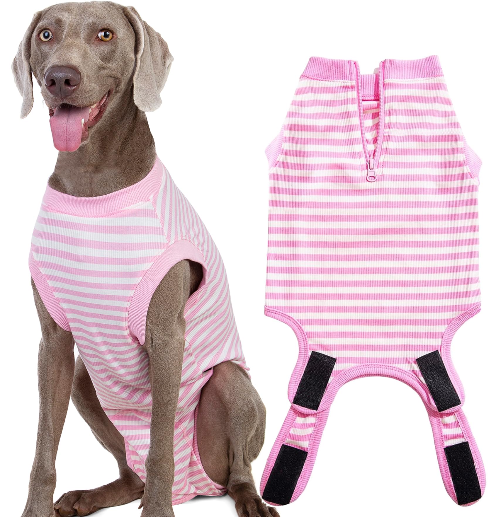 Wabdhally Dog Surgery Recovery Suit for Female Spay,Surgical Suit for Large Female Dogs Labrador,Soft Combed Cotton,Striped Pink Onesie XXXL