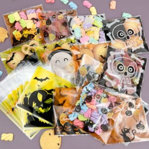 Bnsikun Halloween Cellophane Cookie Bags, 250 Pcs Self Adhesive Clear Cookie Treat Bags for Halloween Party Favor and Gift Packing(6 Style)