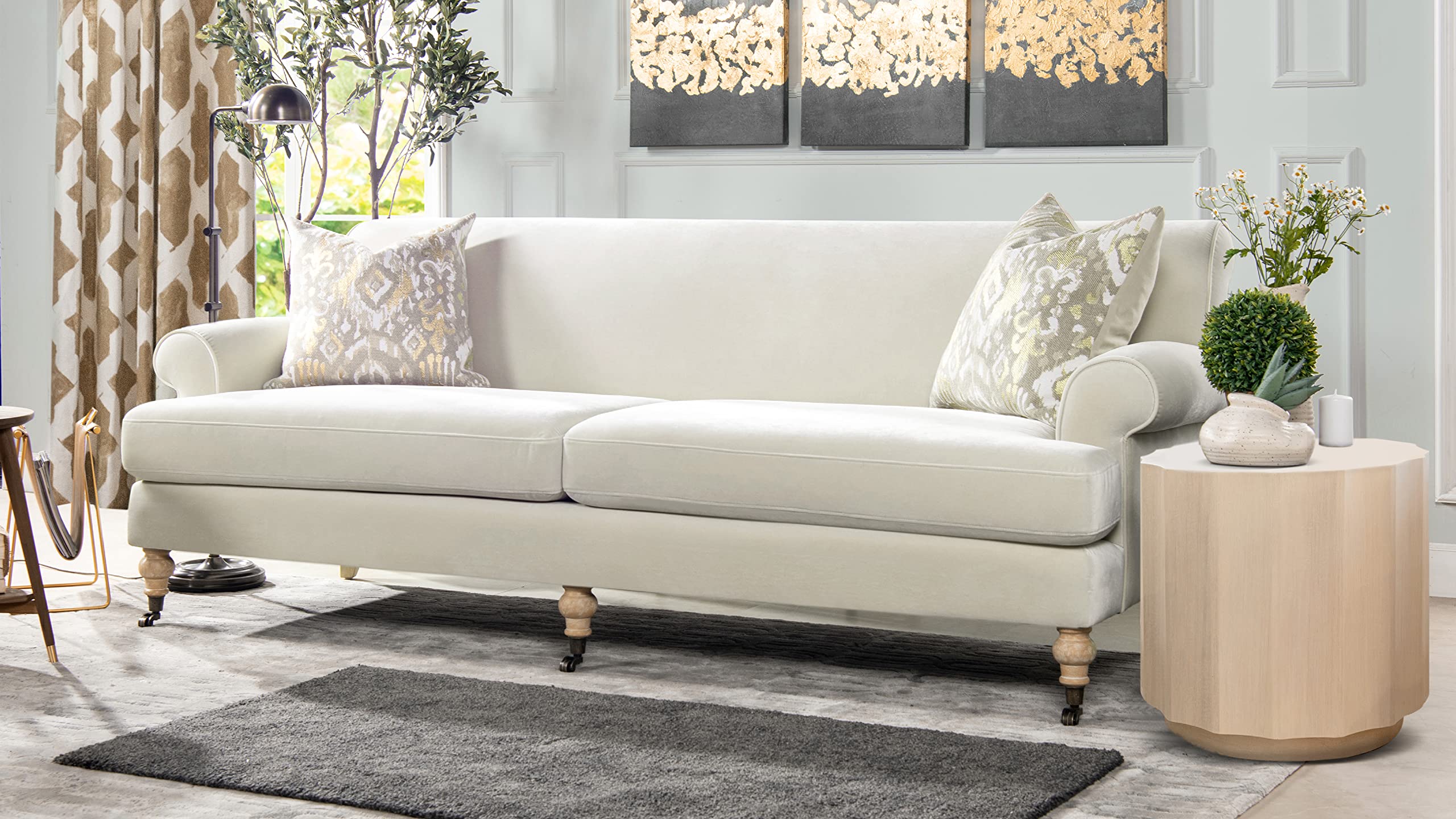 Jennifer Taylor Home Bliss Lawson Two-Cushion Tightback Sofa, French Beige Performance Velvet