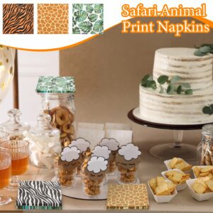 100 PIECES Jungle Safari Animal Print Party Disposable Napkins Animal Print Paper Napkins Safari Napkins Jungle Safari Themed Party Napkins for Baby Shower Party Birthday Party, 5 Styles