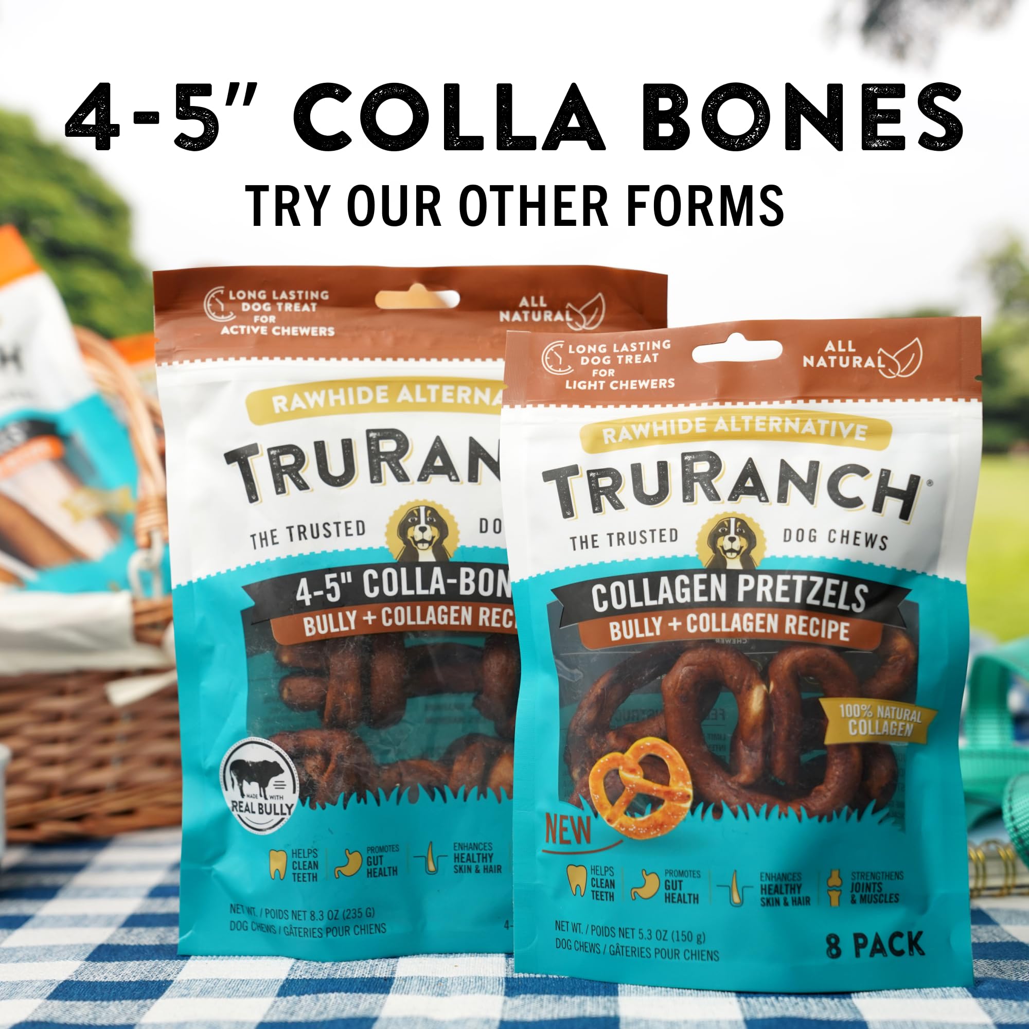 TRURANCH 4-5" Collagen Bones, Bully, Healthy Joint Support Dog Treat, Rawhide Alternative, Skin & Coat Health, 1 Bag, 4 Count