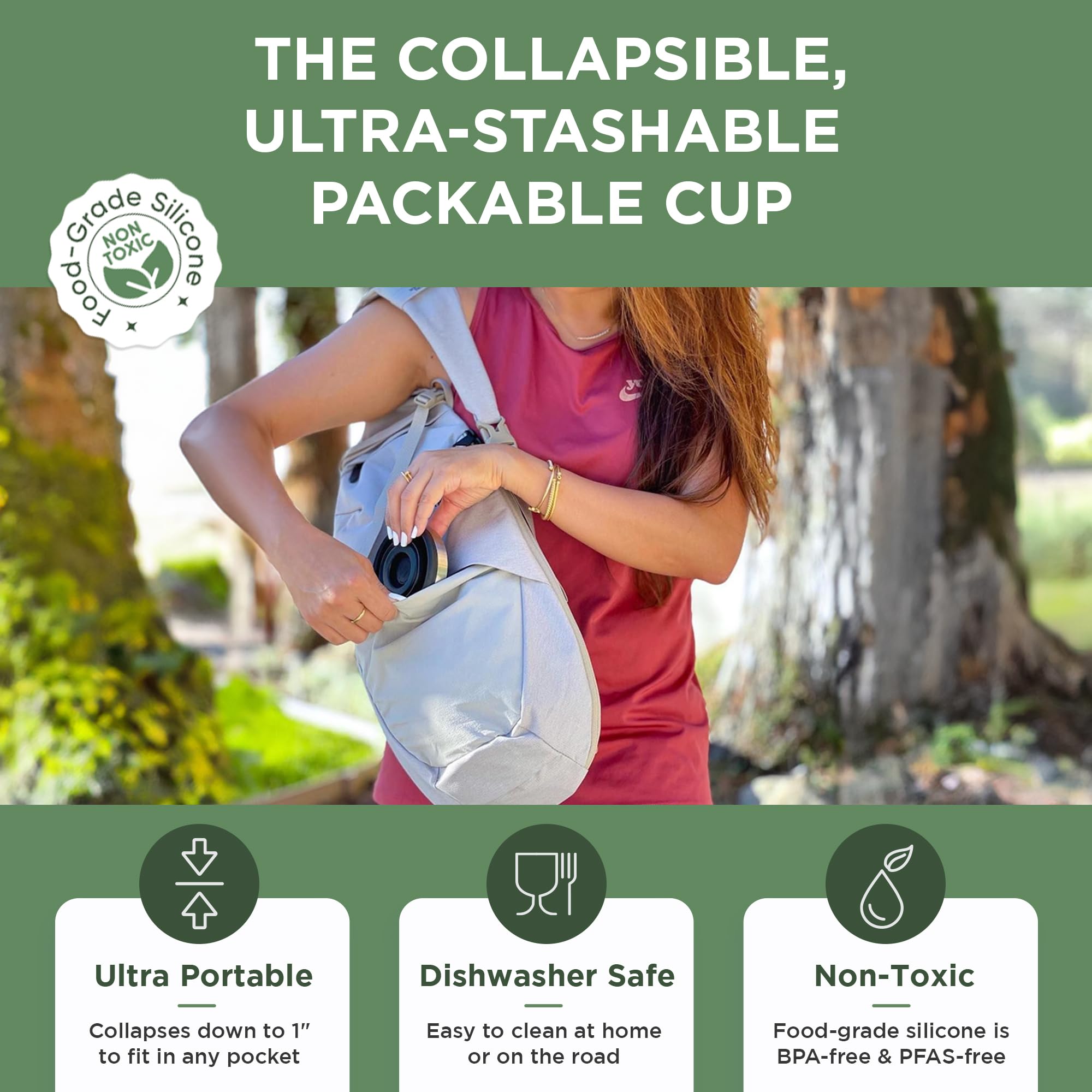 HYDAWAY Collapsible Pint - 16 oz, Silicone & Steel Rim I Collapsible Cup for Beer, Water & Soda, Portable Drinking Cup for Party, Camping, Backpacking & Hiking, Folding Travel Cups Collapse to 1-inch