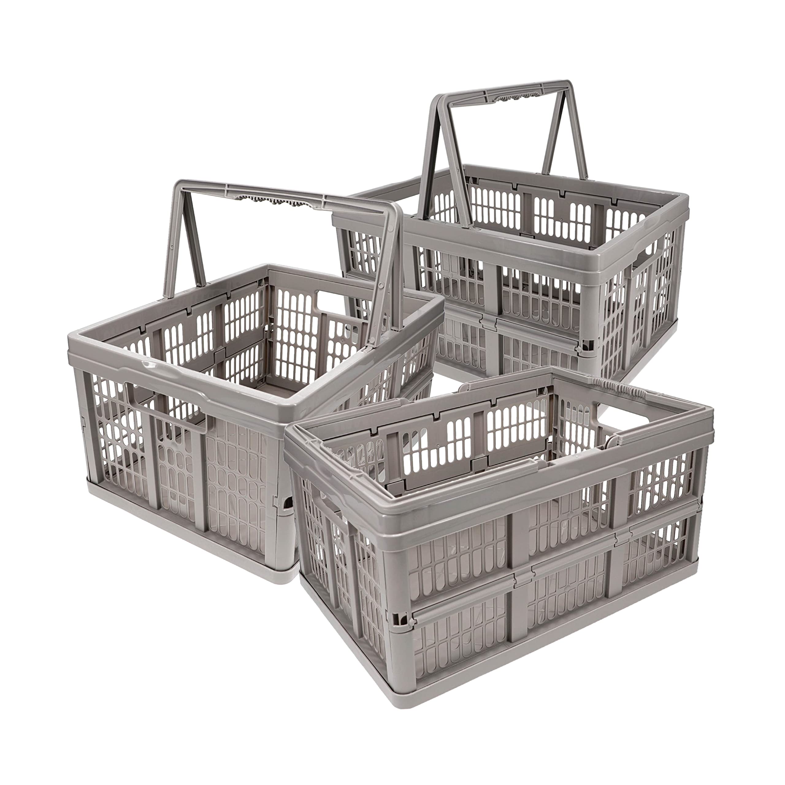 Home+Solutions 3 Piece Collapsible Basket Set - Grey Plastic Containers for Multipurpose Storage