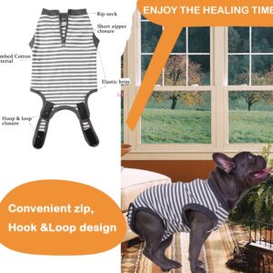 Wabdhally Dog Surgery Recovery Suit,Surgical Suit for Large Female Spay,Soft Combed Cotton,Grey Striped Zipper Onesie L