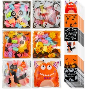 300pcs halloween treat bags sealable halloween cellophane bags individual cookie bags self adhesive cookie treat bags diy translucent plastic bags for bakery biscuit chocolate 3.94" x 3.94"