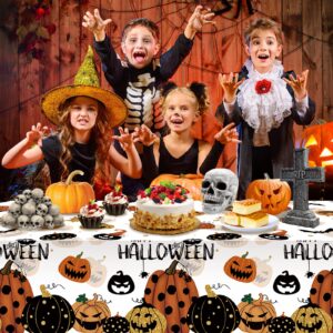 3 Pieces Happy Halloween Jack-O-Lantern Pumpkin Party Tablecloth Decorations, Plastic Rustic Jack-O-Lantern Pumpkin Table Cover Backdrop for Seasonal Fall Halloween Party Supplies, 54x108 Inch