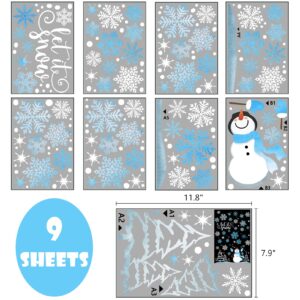 Yovkky Snowflakes Snowman Window Clings 9 Sheets, Let it Snow Quote Stickers Decal Decor for Glass, 2025 New Year Christmas Home Kitchen Winter Holiday Decorations