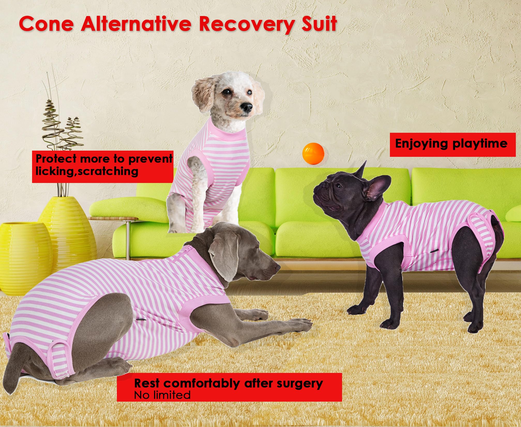 Wabdhally Dog Surgery Recovery Suit for Female Spay,Surgical Recovery Suit for Small Female Dogs,Soft Combed Cotton,Striped Pink Onesie S