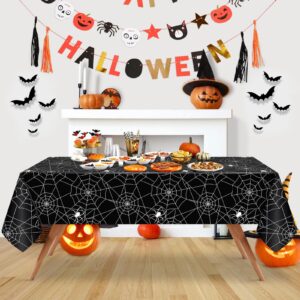 Yoochee Halloween Tablecloth Plastic, 54'' x 108'' Rectangular Waterproof Black Spider Web Halloween Table Covers, Disposable Table Cloth for Halloween Dinners & Party Decorations (Black, 1 Pack)