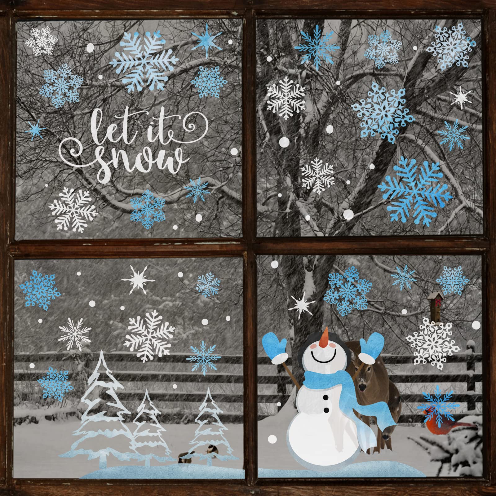 Yovkky Snowflakes Snowman Window Clings 9 Sheets, Let it Snow Quote Stickers Decal Decor for Glass, 2025 New Year Christmas Home Kitchen Winter Holiday Decorations