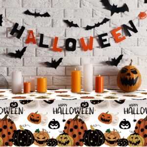 3 Pieces Happy Halloween Jack-O-Lantern Pumpkin Party Tablecloth Decorations, Plastic Rustic Jack-O-Lantern Pumpkin Table Cover Backdrop for Seasonal Fall Halloween Party Supplies, 54x108 Inch