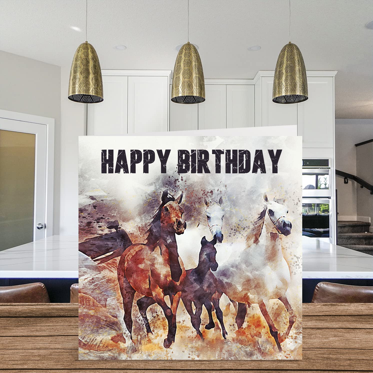 Horse Birthday Cards for Women Men - Stable Farm Horses - Nature Birthday Card for Daughter Sister Aunt Mom Nanny Son Brother Dad Papa Pops Uncle Grandma, 5.7 x 5.7 Inch Bday Greeting Cards