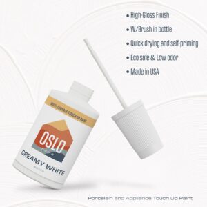 Oslo Home Porcelain + Appliance Touch Up Paint, Creamy White, 1oz, High-Gloss, w/Brush in Bottle, for Appliances