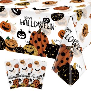 3 pieces happy halloween jack-o-lantern pumpkin party tablecloth decorations, plastic rustic jack-o-lantern pumpkin table cover backdrop for seasonal fall halloween party supplies, 54x108 inch