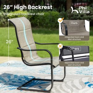 PHI VILLA Outdoor C-Spring Dining Chairs Set of 6, Patio Sling High Back Rocker Chairs with Padded Textilene Fabric & Black Metal Frame for Patio, Porch, Deck, Yard