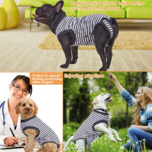 Wabdhally Dog Surgery Recovery Suit,Surgical Suit for Large Female Spay,Soft Combed Cotton,Grey Striped Zipper Onesie L