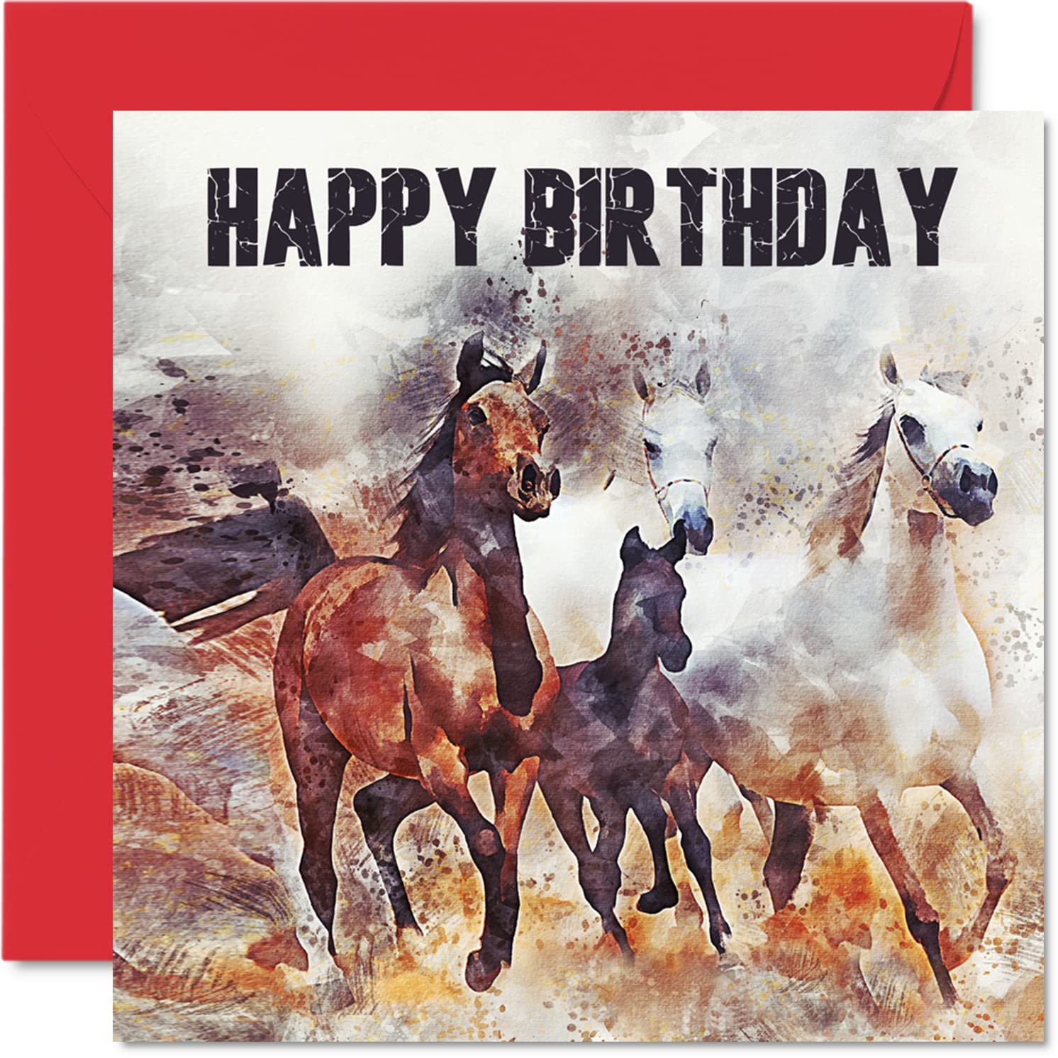 Horse Birthday Cards for Women Men - Stable Farm Horses - Nature Birthday Card for Daughter Sister Aunt Mom Nanny Son Brother Dad Papa Pops Uncle Grandma, 5.7 x 5.7 Inch Bday Greeting Cards