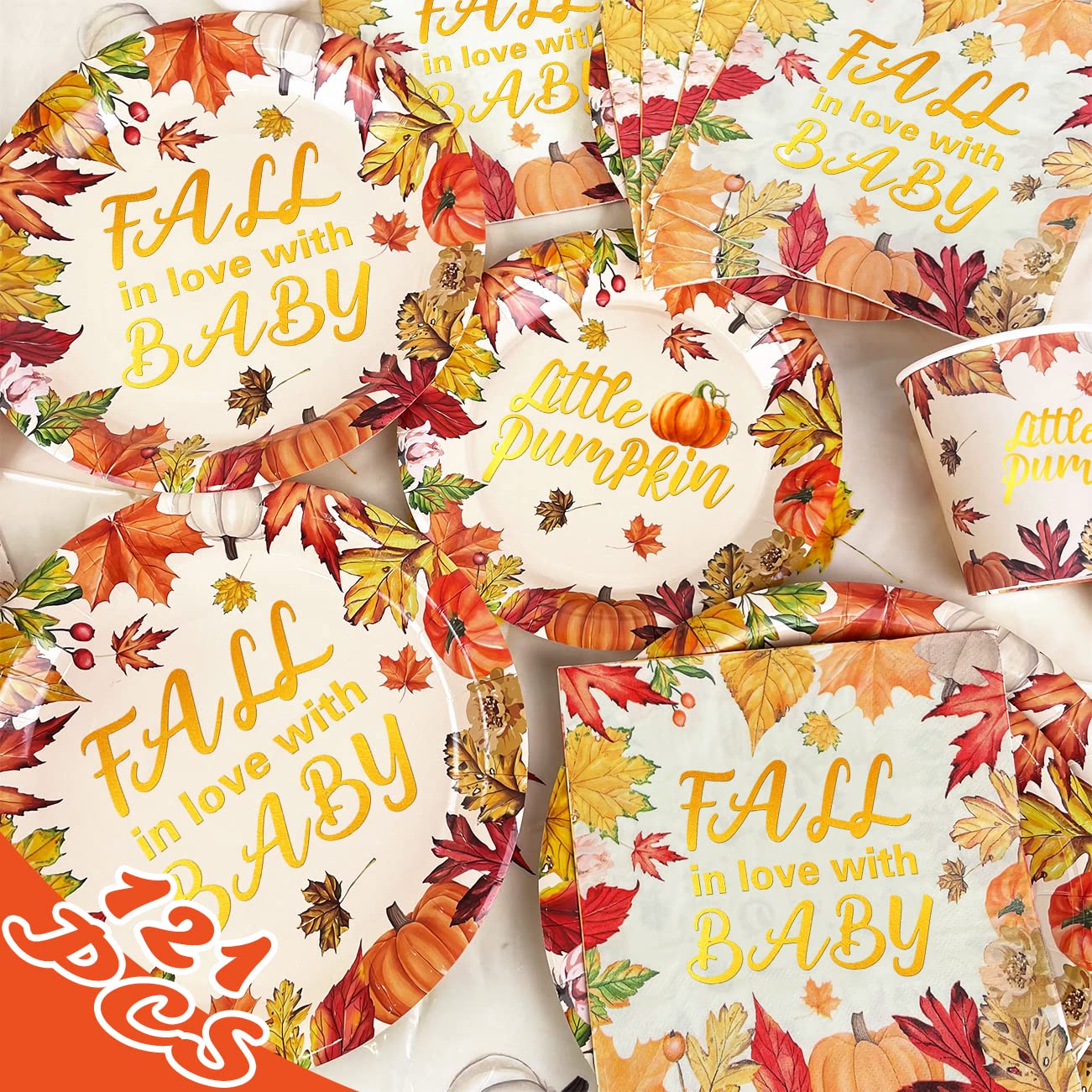 Little Pumpkin Baby Shower Decorations Set Serves 30, Little Pumpkin Baby Shower Plates and Napkins for Fall Theme Baby Shower Birthday Party Supplies