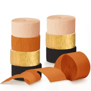 nicrohome thanksgiving party decorations, 8 rolls gold orange crepe paper streamers, black tassels paper for retro parties, birthday, harvest party supplies, fall wedding party decorations