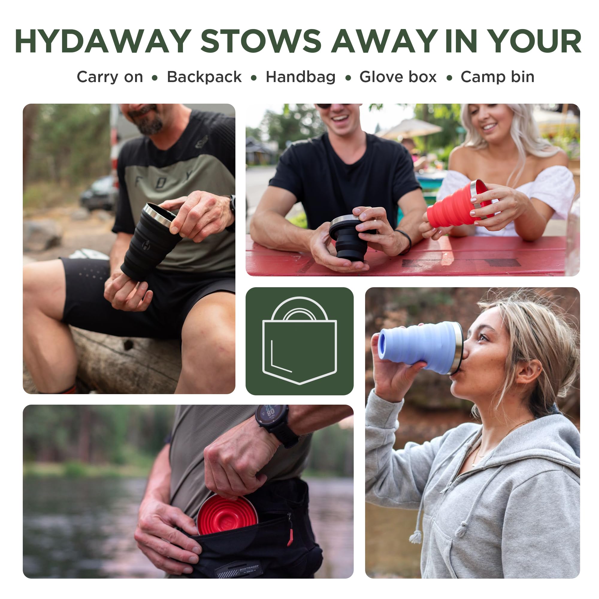 HYDAWAY Collapsible Pint - 16 oz, Silicone & Steel Rim I Collapsible Cup for Beer, Water & Soda, Portable Drinking Cup for Party, Camping, Backpacking & Hiking, Folding Travel Cups Collapse to 1-inch