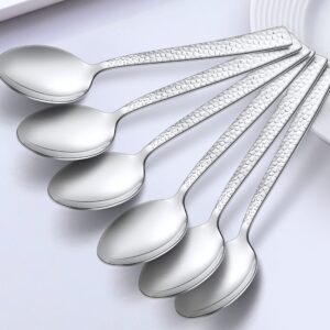 Hammered 12-Pieces Teaspoons, HaWare Stainless Steel 6.7 Small Spoons, Classic Elegant Design, Mirror Polished, Dishwasher Safe