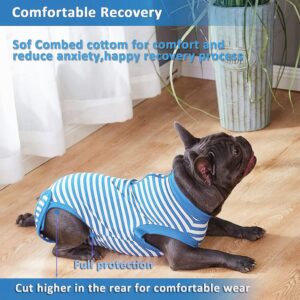 Wabdhally Dog Surgery Recovery Suit,Surgical Suit for Small Female Spay,Soft Combed Cotton,Blue Striped Zipper Onesie XS