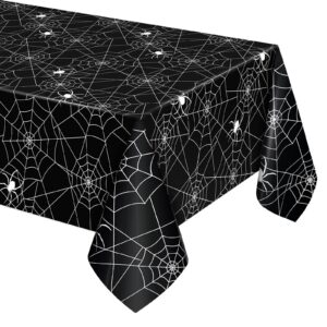 yoochee halloween tablecloth plastic, 54'' x 108'' rectangular waterproof black spider web halloween table covers, disposable table cloth for halloween dinners & party decorations (black, 1 pack)