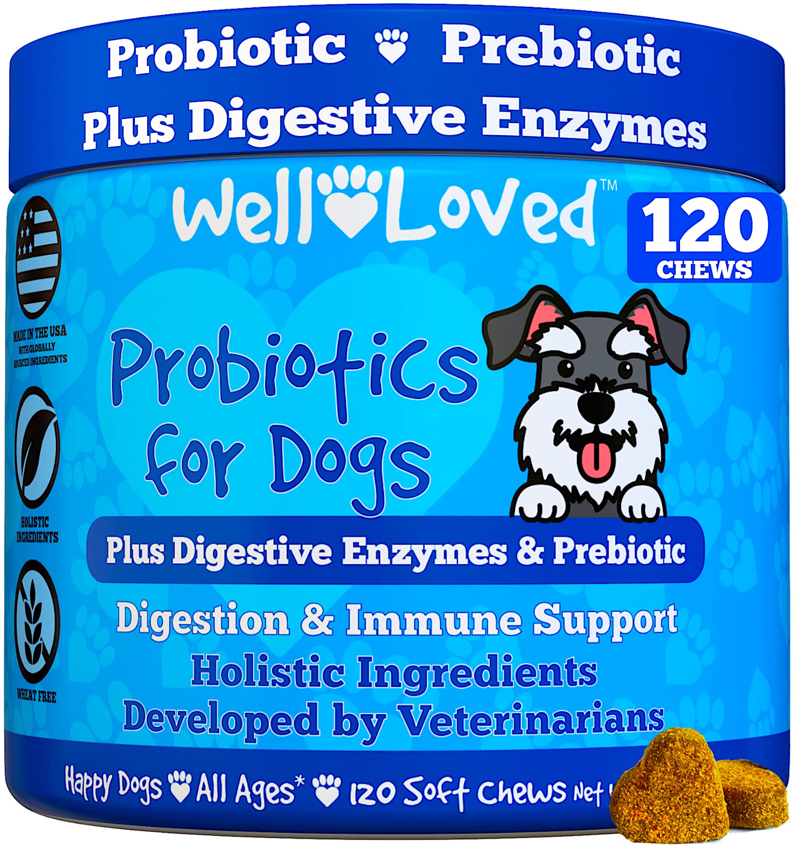 Well Loved Probiotics for Dogs and Joint Supplement for Dogs, Well Loved Dog Chews, Made in USA, Vet Developed, Dog Probiotic Chews, Glucosamine for Dogs