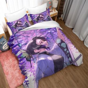 NICHIYOBI Butterfly-Shinobu Poster Duvet Cover 3 Piece Bed Set,Room Atmosphere Decoration Anime peripherals (Style 4,Queen 90x90in+20x30in*2)