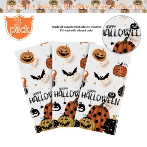 3 Pieces Happy Halloween Jack-O-Lantern Pumpkin Party Tablecloth Decorations, Plastic Rustic Jack-O-Lantern Pumpkin Table Cover Backdrop for Seasonal Fall Halloween Party Supplies, 54x108 Inch