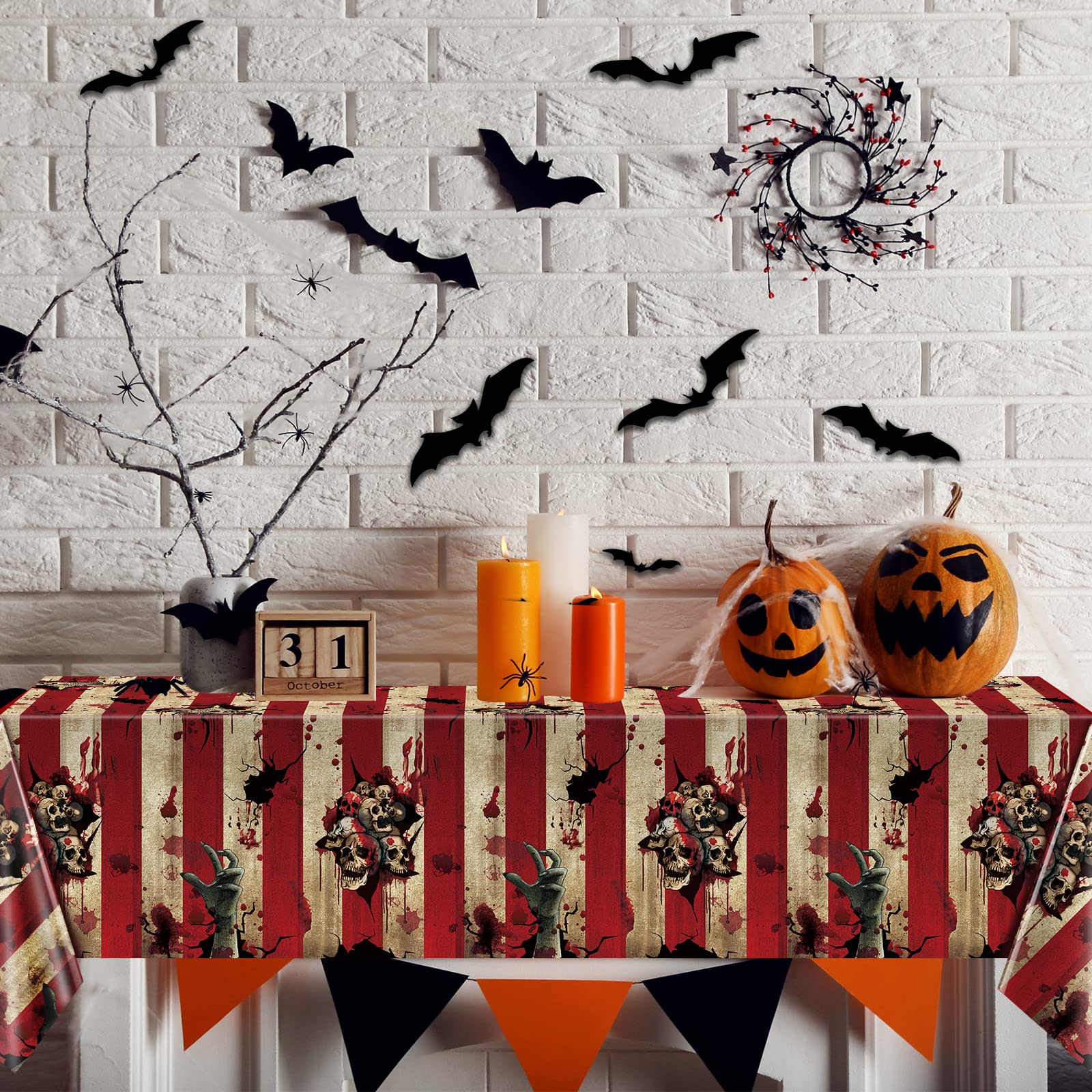 3Pcs Halloween Evil Circus Theme Tablecloth Decoration,Plastic Horrible Evil Clown Background Photography,Creepy Skull Decor Banner for Halloween Carnival and Easter Party Supplies,54x108 inches