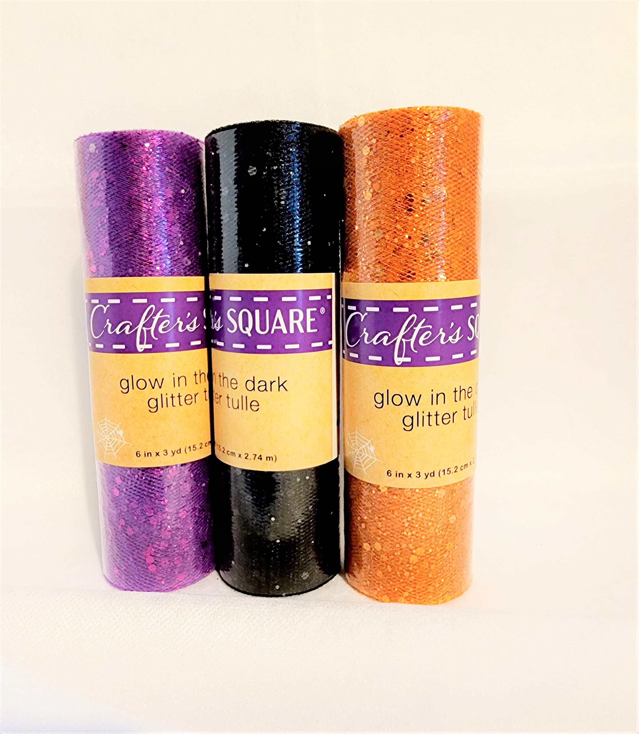 Crafters Square Crafter's Square Decorative Glow in the Dark Mesh Tulle Orange, Purple, Black (3 Rolls-Assorted)