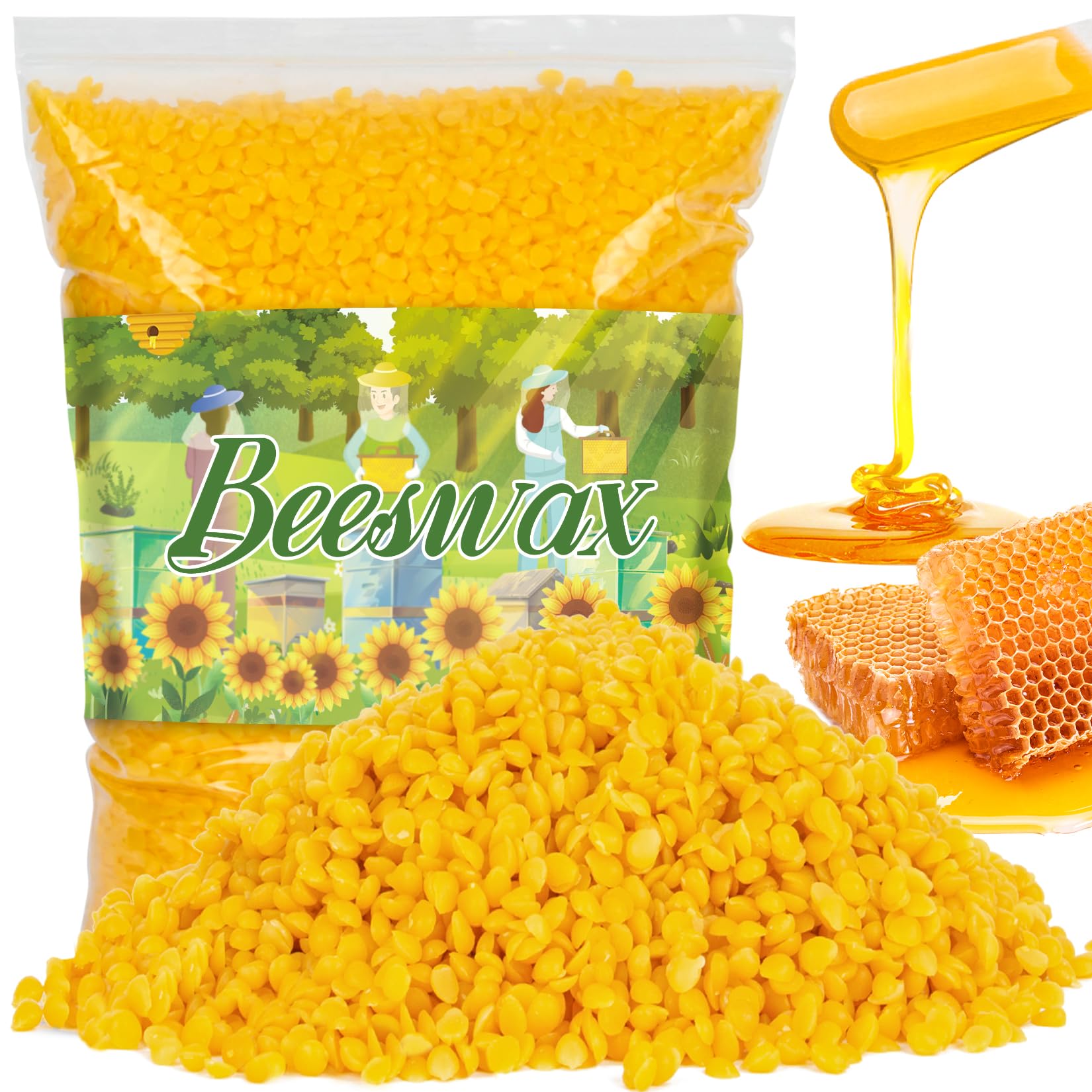 Yellow Natural Beeswax Pellets - CARGEN 430g Beeswax Pastilles Pure Bulk Bees Wax Pellets Food Grade for DIY Beewax Making Candles Skin Care Lip Balm Soap Lotion