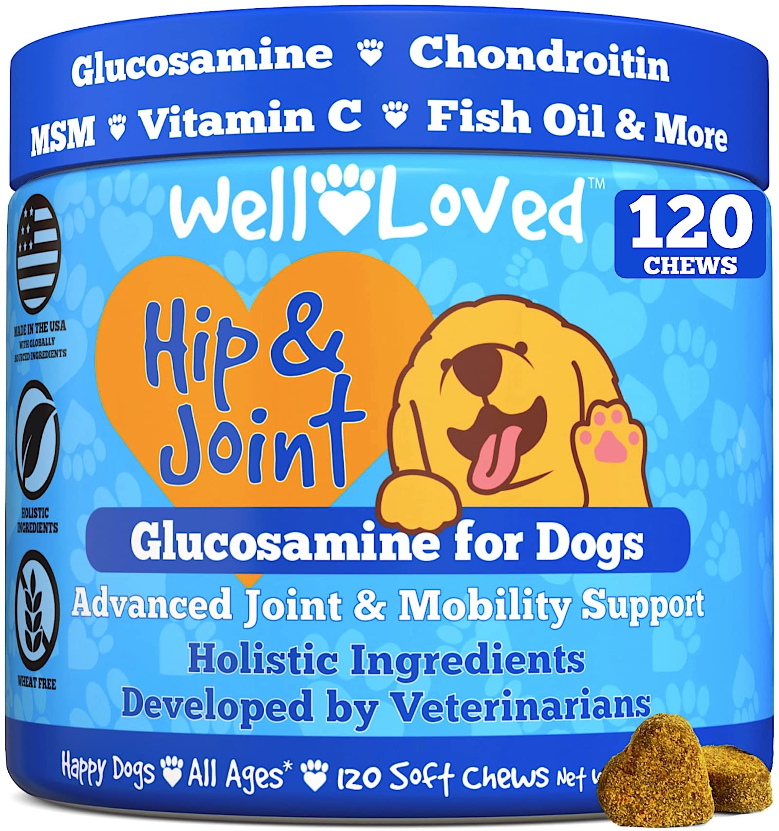 Well Loved Probiotics for Dogs and Joint Supplement for Dogs, Well Loved Dog Chews, Made in USA, Vet Developed, Dog Probiotic Chews, Glucosamine for Dogs