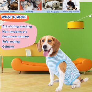 Wabdhally Dog Surgery Recovery Suit,Surgical Suit for Small Female Spay,Soft Combed Cotton,Blue Striped Zipper Onesie XS