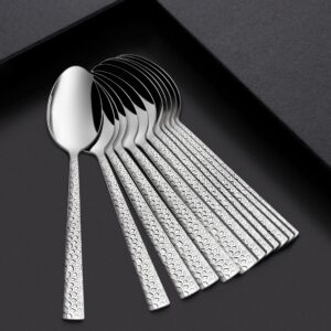 Hammered 12-Pieces Teaspoons, HaWare Stainless Steel 6.7 Small Spoons, Classic Elegant Design, Mirror Polished, Dishwasher Safe