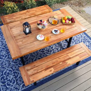 Sophia & William Acacia Wood Bench 1 Pack, Outdoor Oil Fininshed Backless Slim Wooden Bench for Patio Porch Yard Garden Yard Lawn, Teak Color