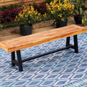 sophia & william acacia wood bench 1 pack, outdoor oil fininshed backless slim wooden bench for patio porch yard garden yard lawn, teak color