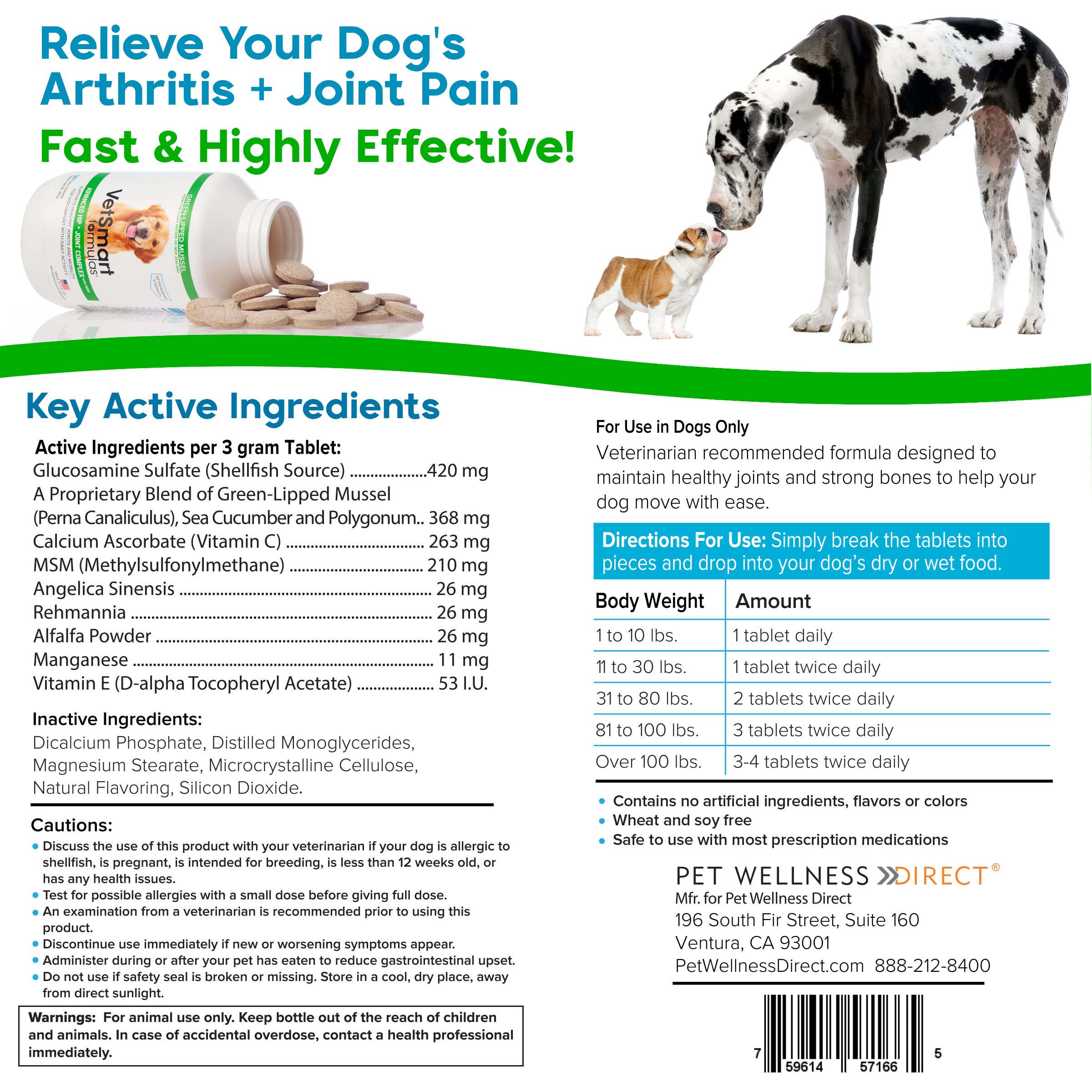 Joint Supplement for Dogs - Green Lipped Mussel, MSM + Glucosamine Formula - Helps to Restore Mobility, Relieve Arthritis & Hip Dysplasia Pain, Reduce Inflammation, No Artificial Flavors