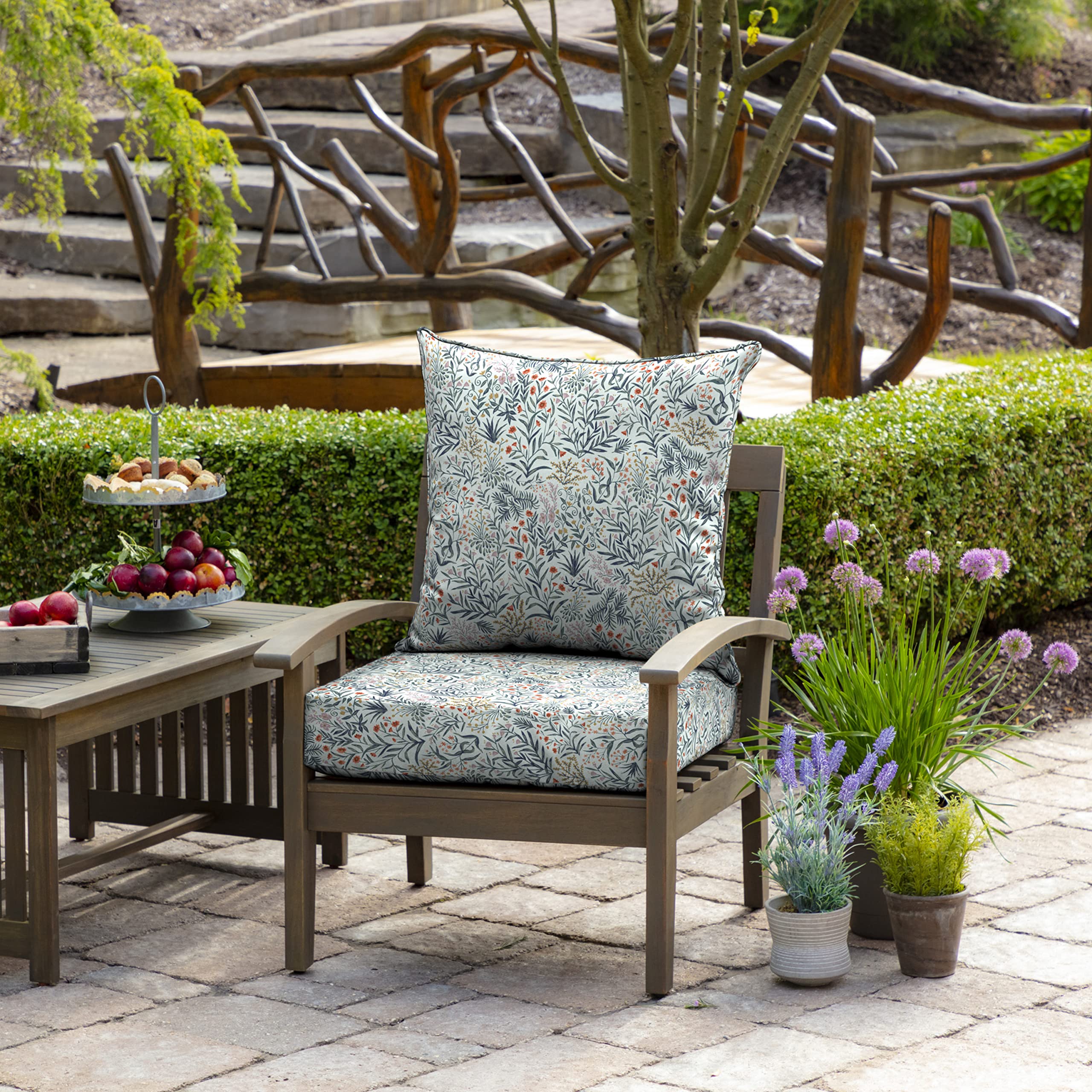 Arden Selections Outdoor Deep Seat Set, 24 x 24, Rain-Proof, Fade Resistant, Deep Seat Bottom and Back Cushion 24 x 24, Pistachio Botanical