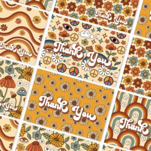 AnyDesign Retro Floral Thank You Cards Bulk 30 Pack Boho Rainbow Flower Note Cards with Matching Seal Stickers Envelopes Hippie Greeting Blank Cards for Birthday Baby Shower Bridal Party, 4 x 6 Inch